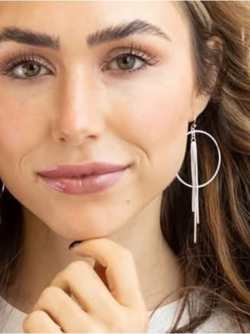 Plunder Design Jenna Silver Circle Hoop Chain Fringe Dangle Earrings